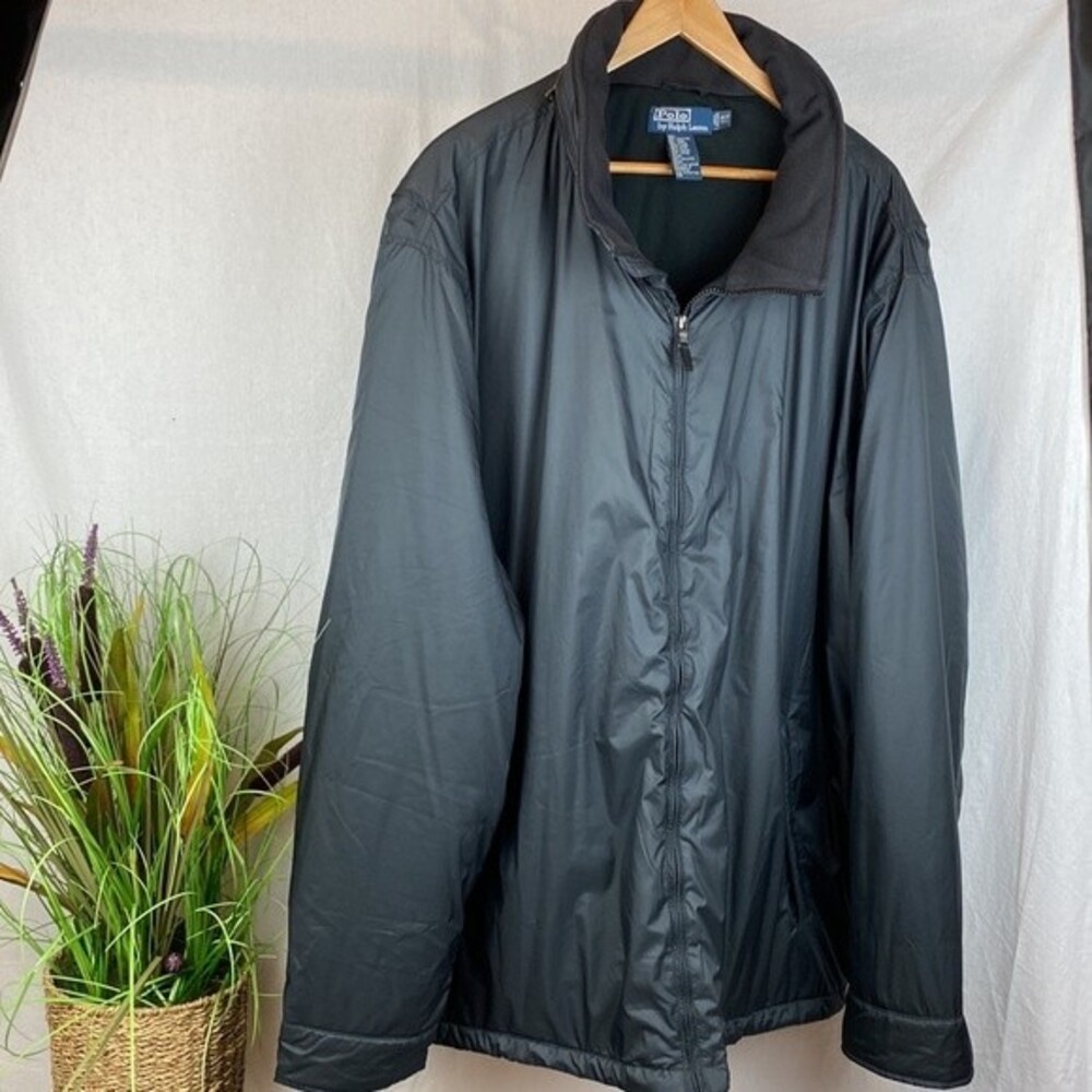 Ralph Lauren Polo Black Zip Up Windbreaker Hoody Lined Jacket 4LT - Picture 2 of 9